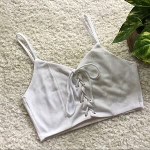 White eyelet tie-up spaghetti strap bralette